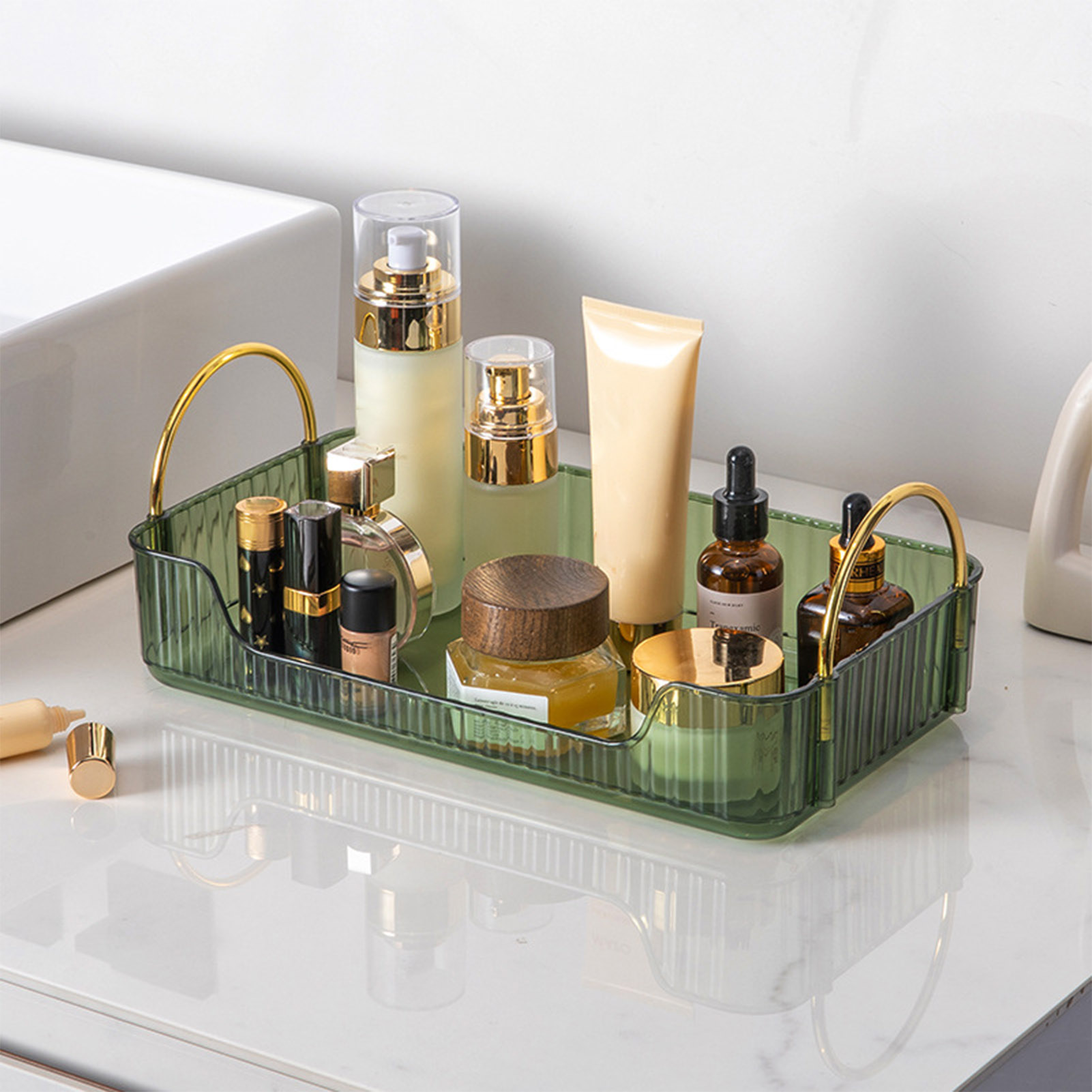 Tiny Home Bathroom Kit - バスルームオーガナイザーラックライト高級アクリル収納ホルダー、ジュエリー、化粧品、スキンケア、ヘアアクセサリー、家庭用収納ボックス