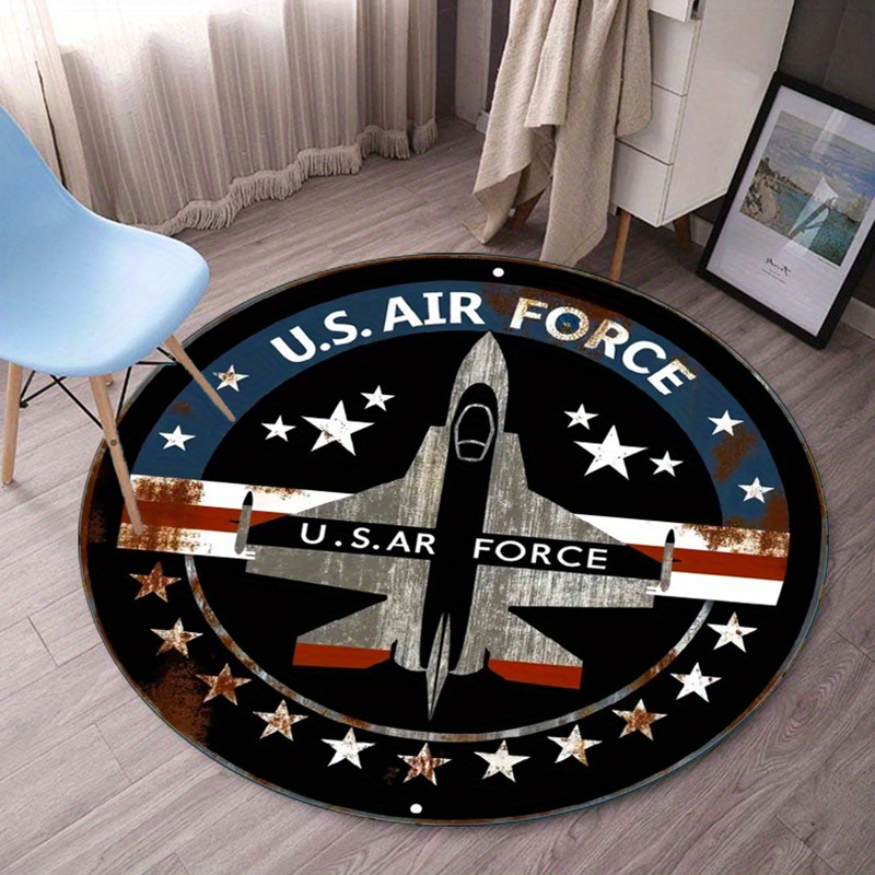 Jet Home Bathroom Mats - アメリカ空軍ラウンドラグミリタリージェット戦闘機スターデザインホームデコレーションフロアマットリビングルームベッドルームカーペットアメリカ愛国心テーマ