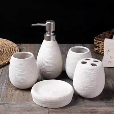 Zara Home Bathroom Set - セラミックバスルーム用品、ローションボトル、歯ブラシホルダー、ソープディッシュ、メラミントレイ、マウスウォッシュカップ/バスルームアクセサリーセット