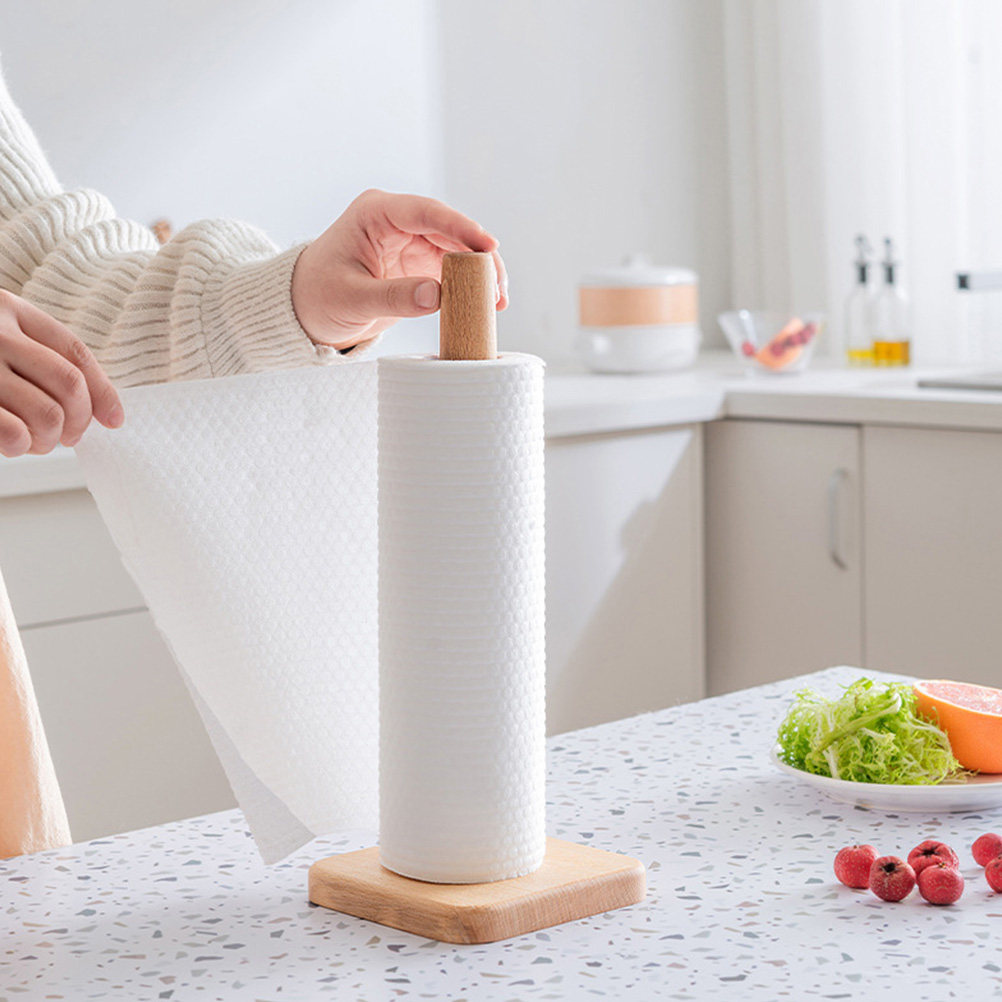 Home Bathroom Paper Towel Holder - 木製ペーパータオルホルダー 丈夫な縦型ロールペーパーオーガナイザー キッチンカウンタートップスタンド 滑り止めベース 家庭用トイレ・バスルーム用
