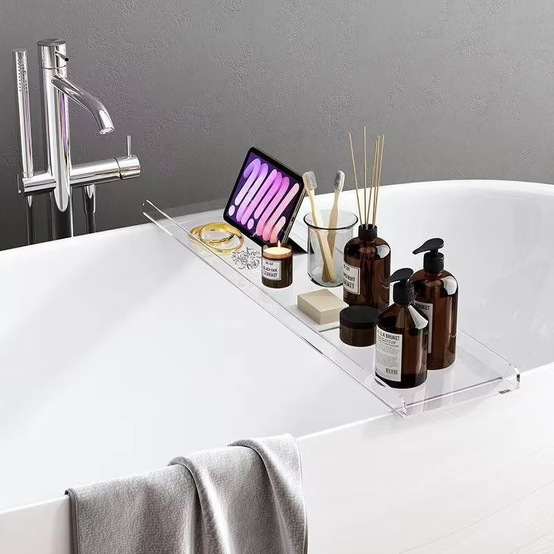 Bath Caddy Tray - 電話ホルダー付きアクリル浴槽キャディ、スパ/シャワー用防水滑り止めバストレイ、拡張可能な浴槽棚オーガナイザー ‌