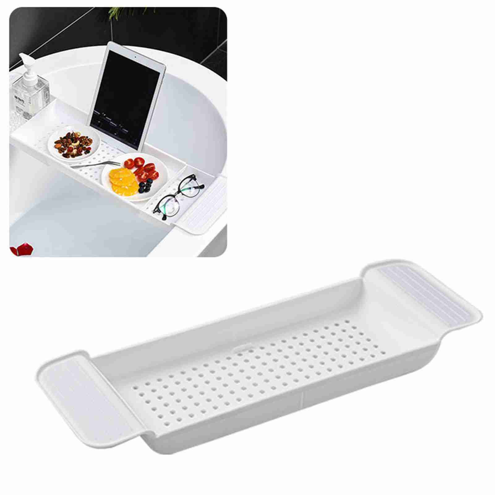 Bath Caddy Tray - 1Pc 拡張可能な浴槽トレイ安定した配置プラスチック材料排水デザインバスキャディトレイ浴槽テーブル浴室用