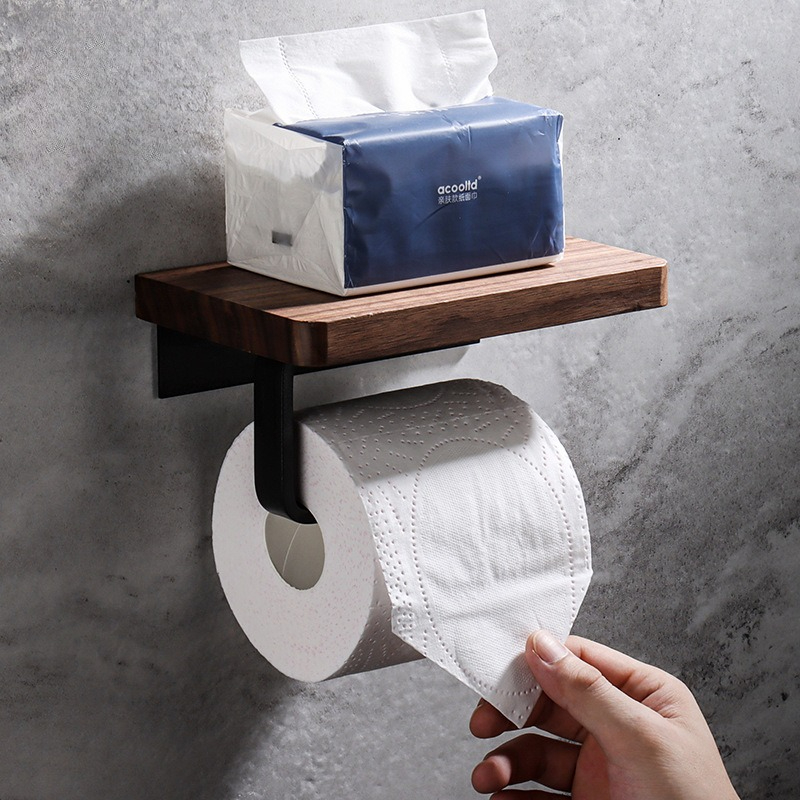 Home Bathroom Paper Towel Holder - 無垢材ティッシュホルダー ドリル不要 壁掛けペーパータオルラック パンチフリー ナプキンディスペンサー キッチン