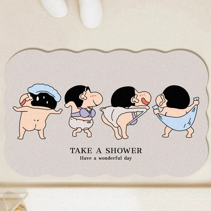 Home Bathroom Floor Mats - 滑り止め吸収フロアマット,珪藻土,速乾性,クレヨン,すねちゃん,漫画,かわいい,家庭,バスルーム,キッチン,トイレ