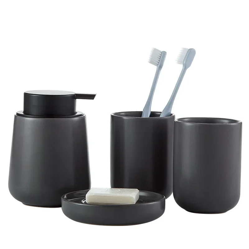 Zara Home Bathroom Set - ダークグレー-セラミックバスボトル/歯ブラシホルダー,ウォッシュカップ/石鹸皿/石鹸ディスペンサー,衛生セット