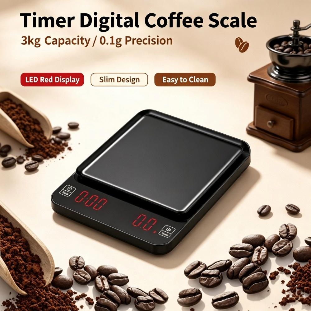 Home Kitchen & Bathroom - 3kg/0.1g高精度デジタルコーヒースケール、LEDポータブルキッチンスケール、ベーキングや家庭料理用電子計量器 ﻿ ﻿