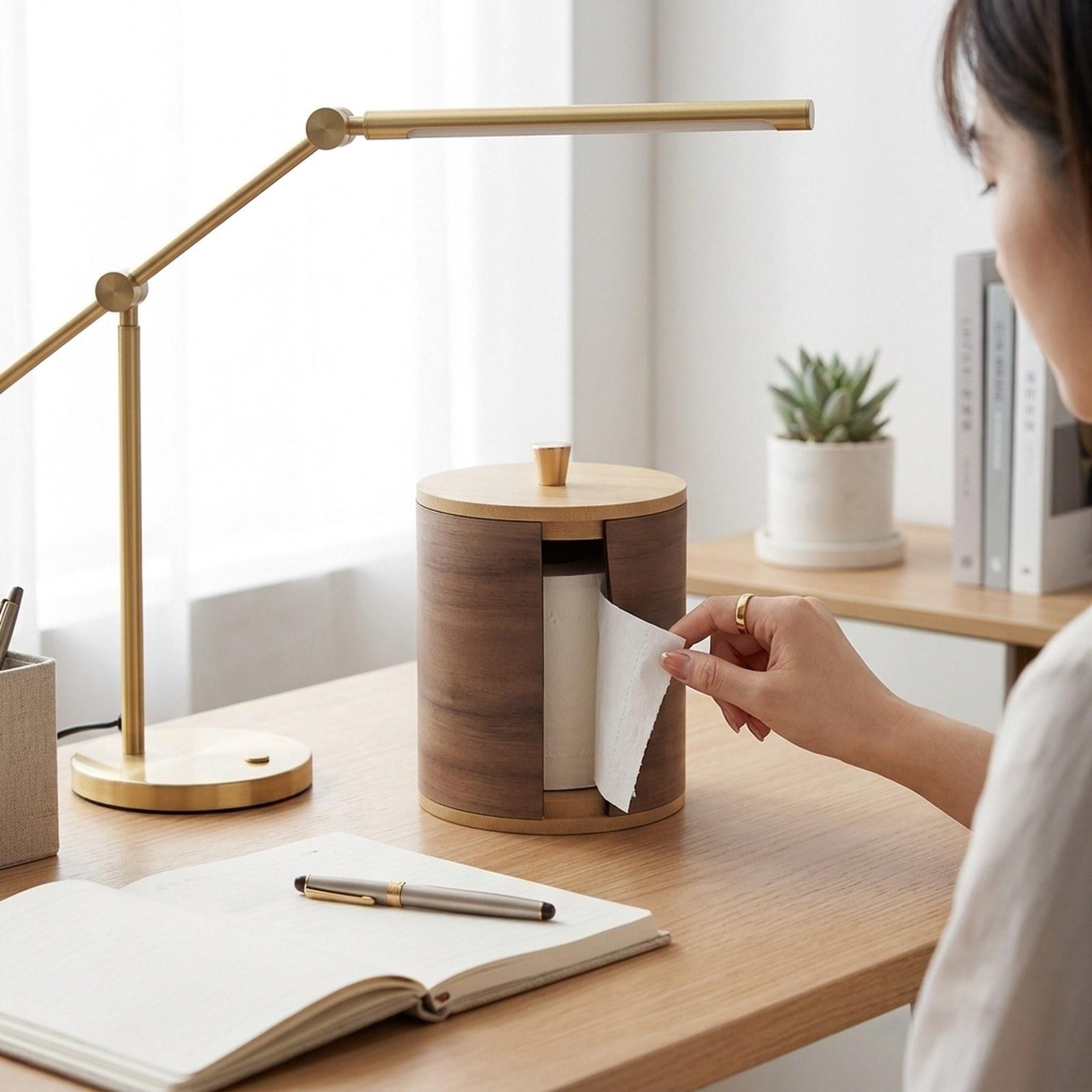 Home Bathroom Paper Towel Holder - ウォールナット材トップロールディスペンサー付きペーパータオルホルダー、キッチンタオルホルダー、家庭用バスルーム装飾用