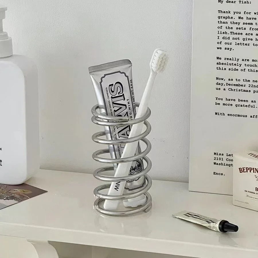 Tiny Home Bathroom Kit - ステンレス鋼歯ブラシホルダー金属バスルームアクセサリーツール歯磨き粉化粧ブラシ収納ラック家の装飾