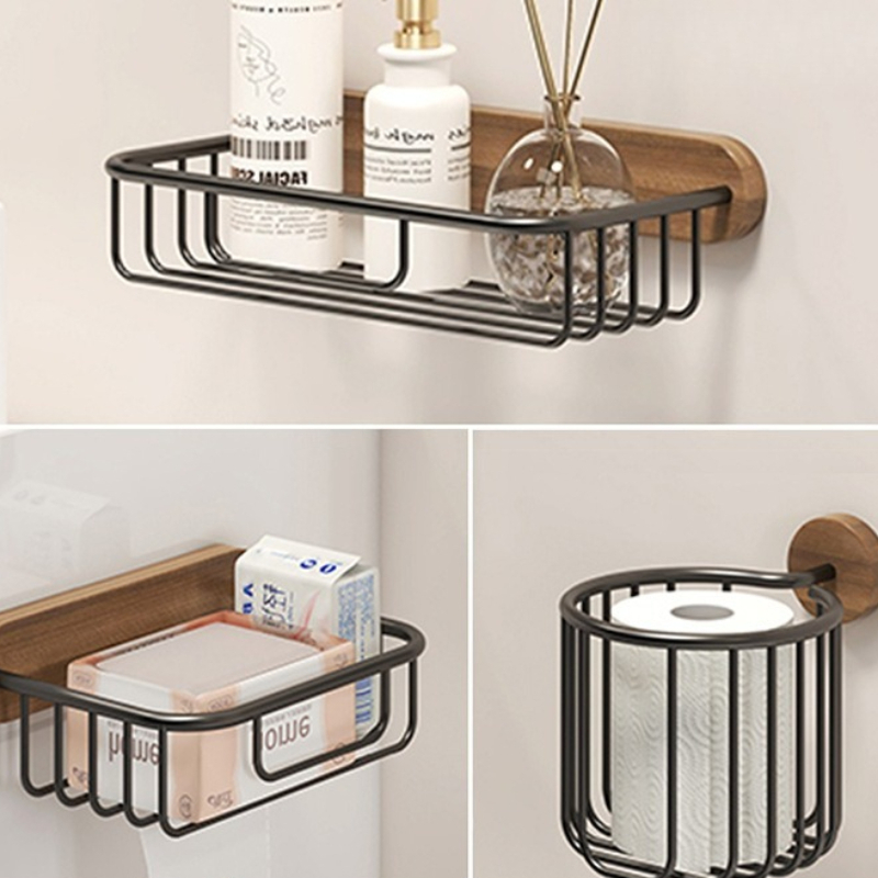Home Bathroom Paper Towel Holder - 無垢材ティッシュホルダー 穴あけ不要 ウォールナットバスルームオーガナイザー ペーパータオル収納 壁掛け電話棚 ホームオフィス装飾用