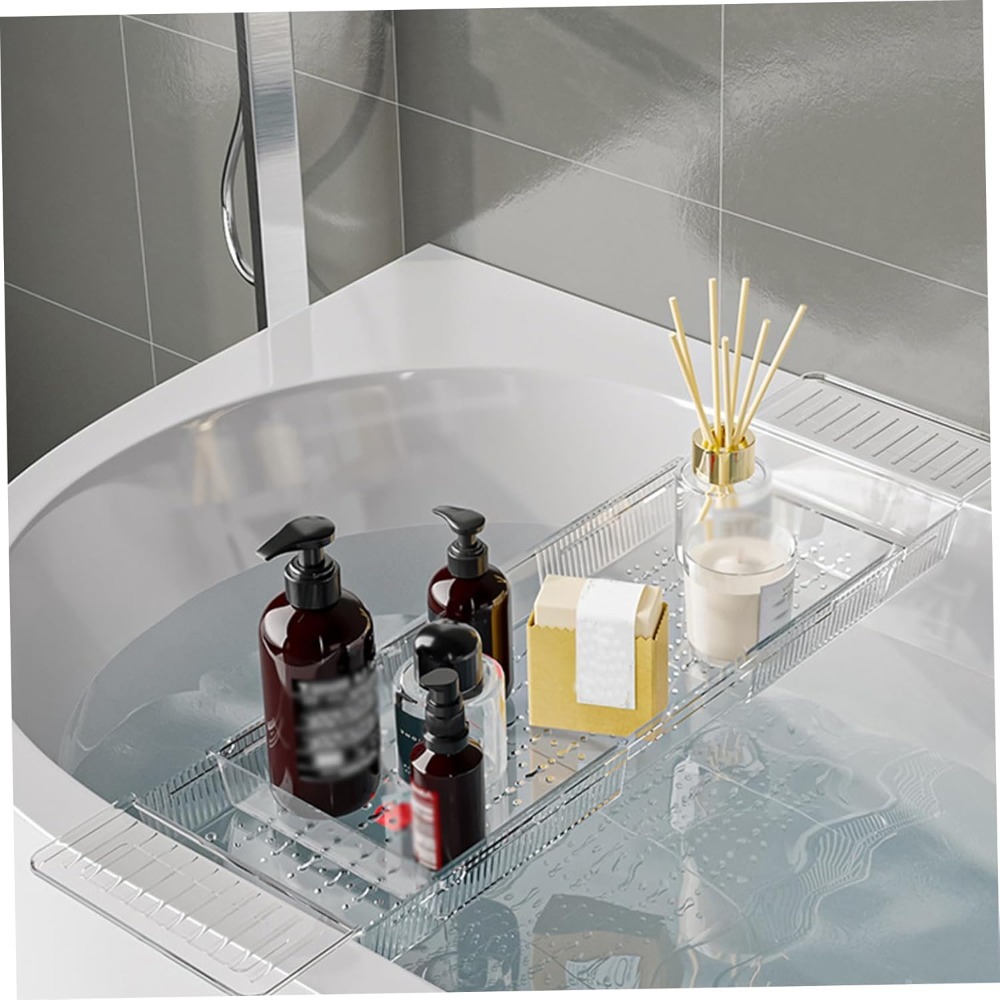 Bath Caddy Tray - 新しい調節可能な浴槽キャディトレイ多機能プラスチック浴槽ラックトレイ格納式ノンスリップバストレイ浴室
