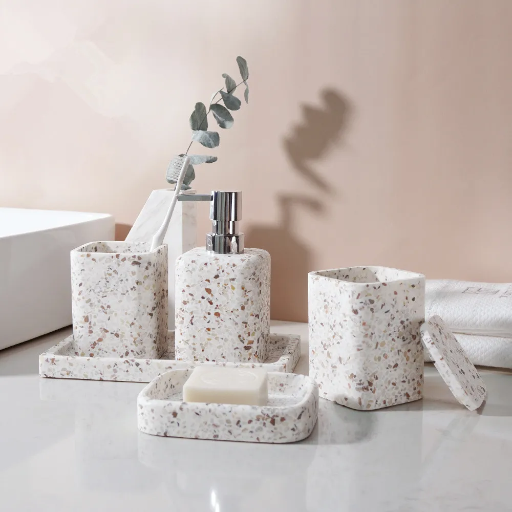 Zara Home Bathroom Set - 天然石ソープディスペンサーバスルームアクセサリー用品うがいカップ皿歯ブラシ家の装飾結婚式 1 個アイテム