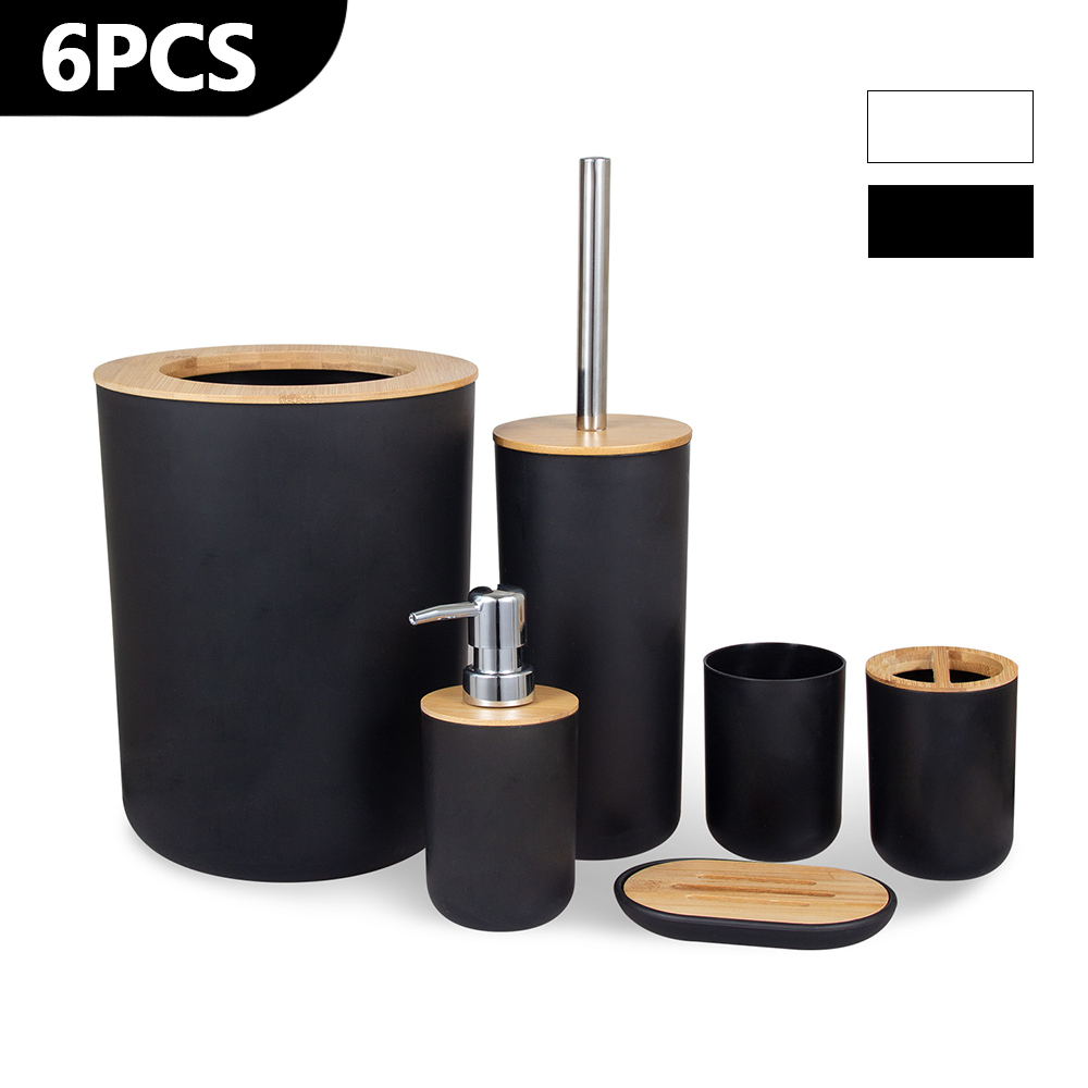 Zara Home Bathroom Set - 6 ピース/セットソープディスペンサーボックストイレブラシローションボトルゴミ箱竹プラスチック浴室収納セット歯ブラシカップホルダー