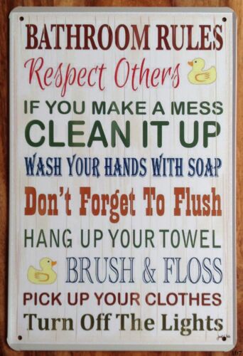 Home Bathroom Rules - 金属製ブリキ看板 バスルームルール ヴィンテージ レトロ 壁飾りポスター ホームサイン