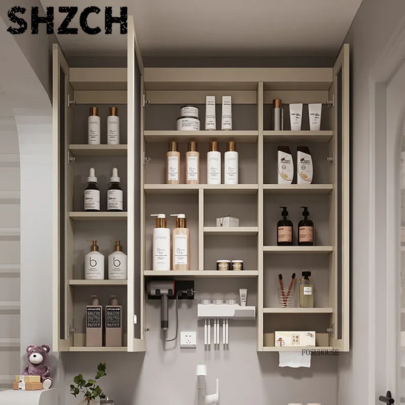 Home Living Bathroom Vanity - モダンな厚みのある浴室鏡、一体型スマート収納キャビネット付き、豪華な木製洗面台デザイン、家庭に便利