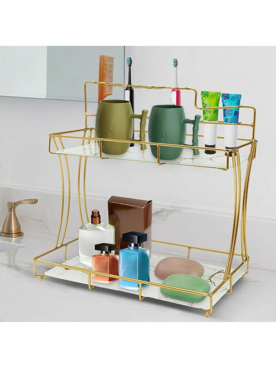 Home Living Bathroom Vanity - RAINAUT GDRASUYA10 2段メイクアップシェルフオーガナイザー バスルームオーガナイザー カウンタートップ 歯ブラシホルダー付き