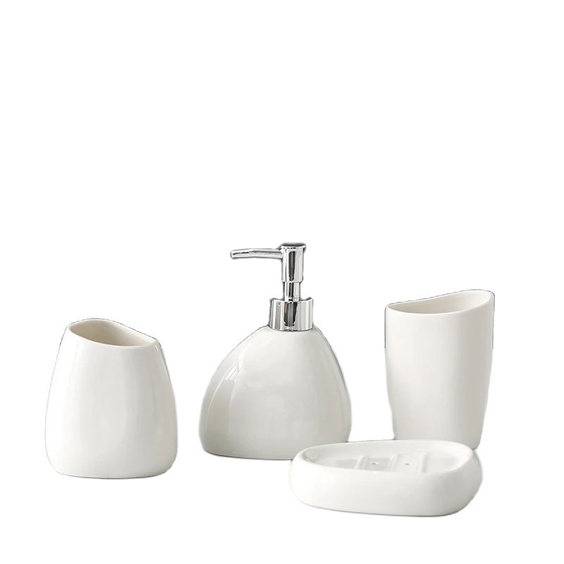 Zara Home Bathroom Set - ホワイトセラミックバスルームセットウォッシュセットバスアメニティアクセサリーバスルーム5点セットローションボトル口カップソープディッシュディスペンサー