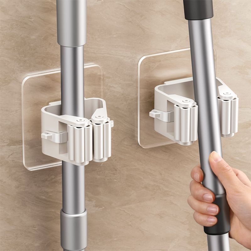 Tiny Home Bathroom Kit - ドリル不要の粘着式壁掛けモップラック、ほうきハンガーフック、キッチン、バスルーム整理、家庭用オーガナイザーアクセサリー