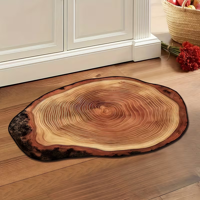 Jet Home Bathroom Mats - 1個の絶妙な模造木目調バスルームマット、家庭用、不規則な木の切り株の木目プリント玄関マット