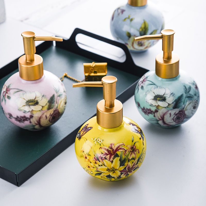 Tiny Home Bathroom Kit - 300 ミリリットルセラミックサブボトルカラー花と鳥の装飾容器バスルームアクセサリーホームシャンプーメイク落とし容器