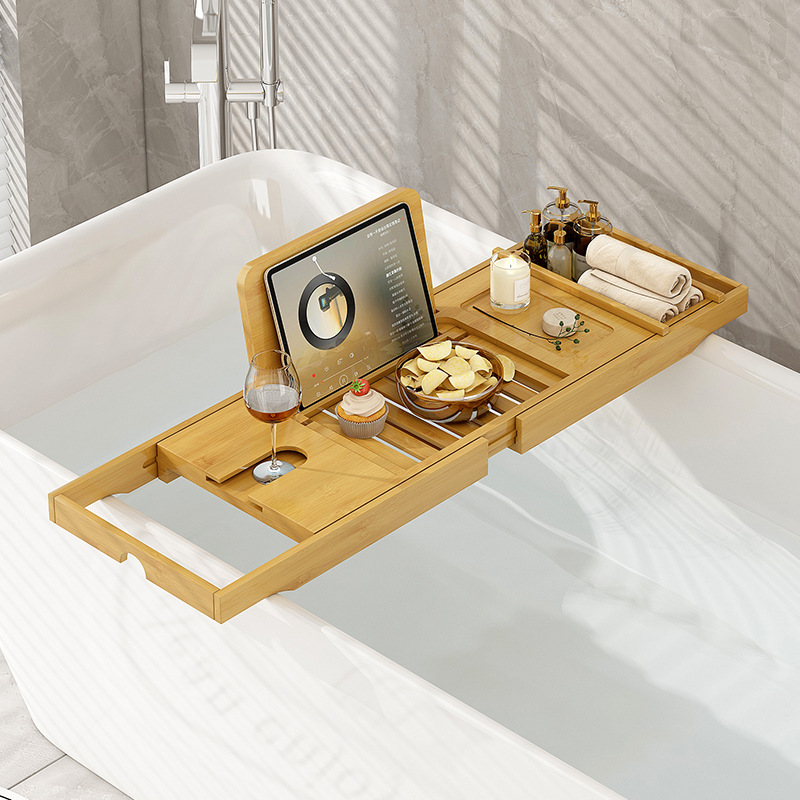 Bath Caddy Tray - 高級拡張式バスタブキャディトレイ、バスタブアクセサリー、石鹸置き、滑り止めタブレットホルダー、収納ホルダー、バスタブラック、バスシェルフ
