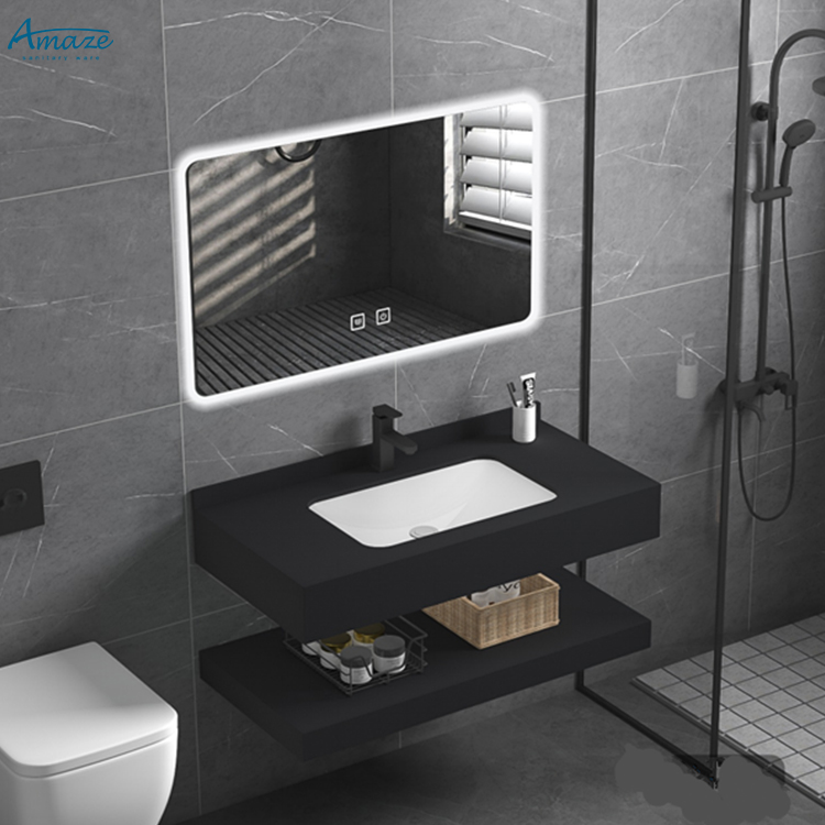 Home Living Bathroom Vanity - バスルームキャビネット耐久性のある二層式壁掛けバスルーム洗面台家具カウンタートップ手洗いシンク焼結石カラエッタW