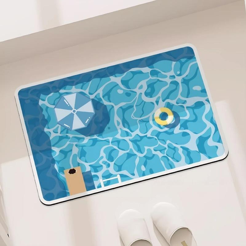 Jet Home Bathroom Mats - ゴム製浴室滑り止めフロアマット吸水速乾漫画スイミングプールプリントホームフロア装飾