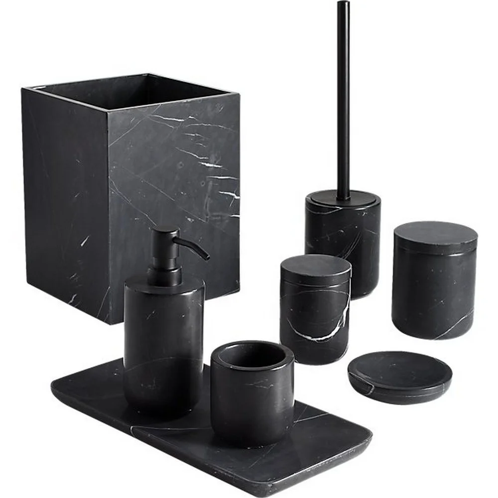 Home Goods Bathroom Accessories - 高級カスタム5つ星ホテル天然グレーブラック大理石石製バスルームアクセサリーセット（樹脂製ホームアクセサリーデコレーション用）