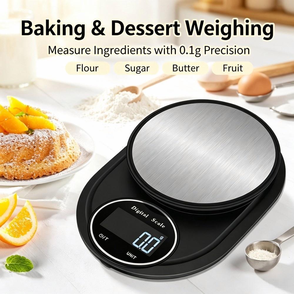 Home Kitchen & Bathroom - 2KG 0.1g ミニポータブルデジタルキッチンスケール、丸型ステンレス電子スケール、家庭用ベーカー向け多機能食品計量スケール