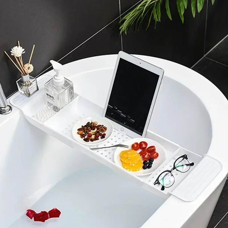 Bath Caddy Tray - 浴室用ポータブルツール バスタブシェルフ 拡張可能なバスタブトレイ シャワーキャディ 竹製バスタブラック タオルホルダー
