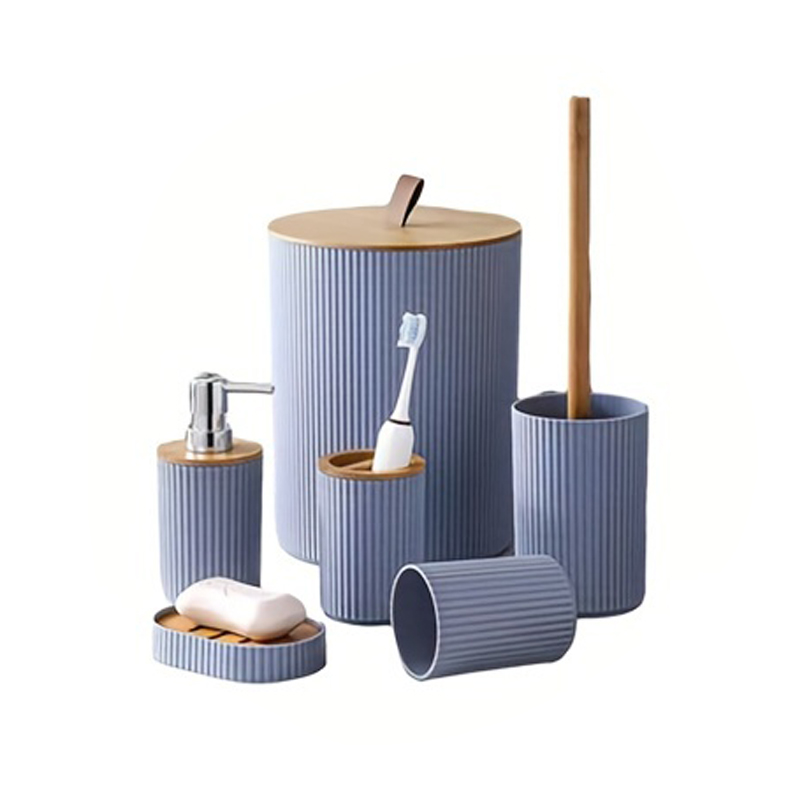 Zara Home Bathroom Set - 6 個のバスルームアクセサリーソープディスペンサーボックストイレブラシローションボトルゴミ箱プラスチック浴室収納セット歯ブラシカップ