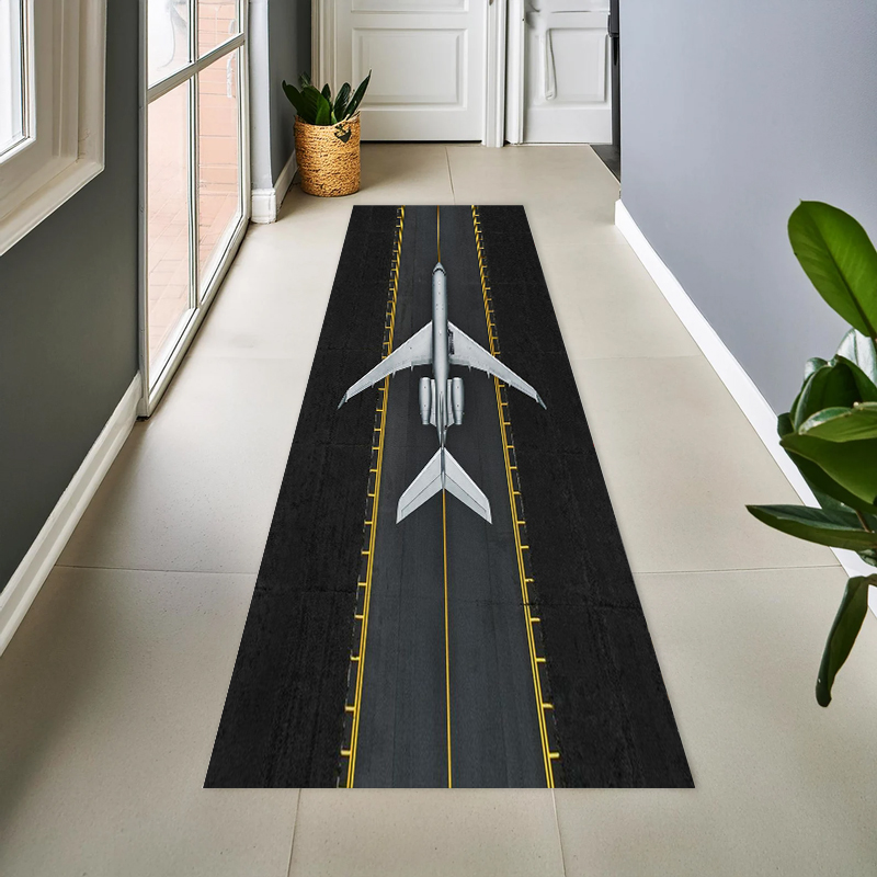Jet Home Bathroom Mats - 空港滑走路ジェット機航空テーマのフェルト製ランナーラグ滑り止め耐摩耗性パイロットスタイルロングキッチンホールフロアマット