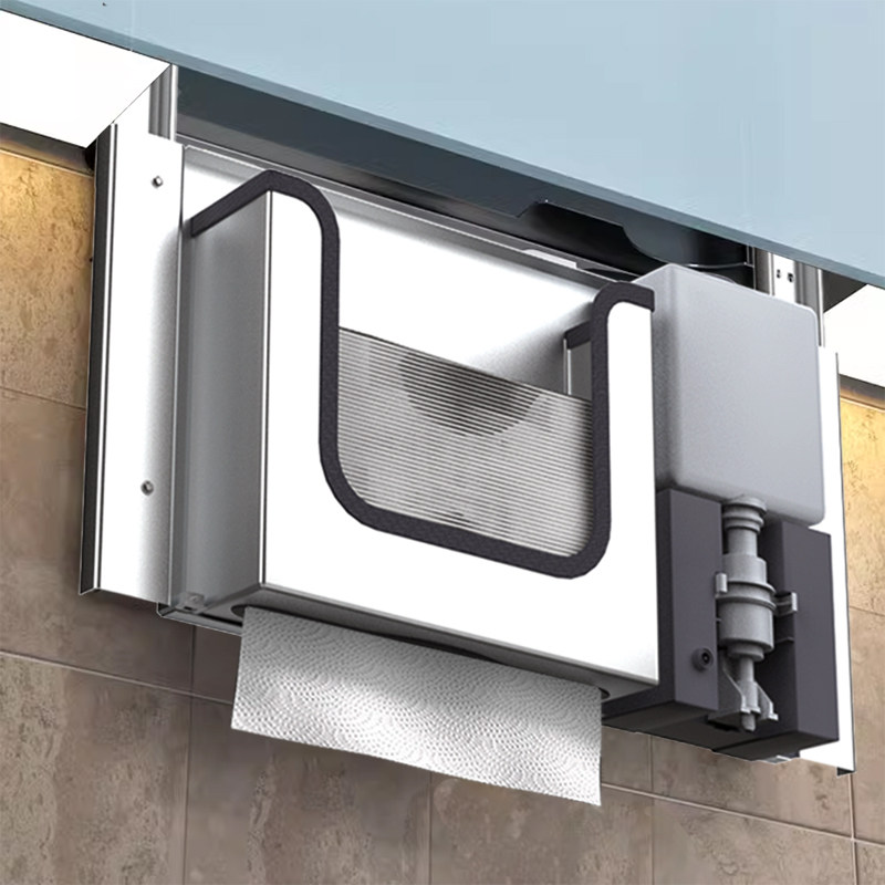Home Bathroom Paper Towel Holder - ステンレス製隠しペーパータオルディスペンサー（ソープディスペンサーとハンドドライヤー付き）、壁掛け式バスルームティッシュホルダー（ホテル、家庭用）