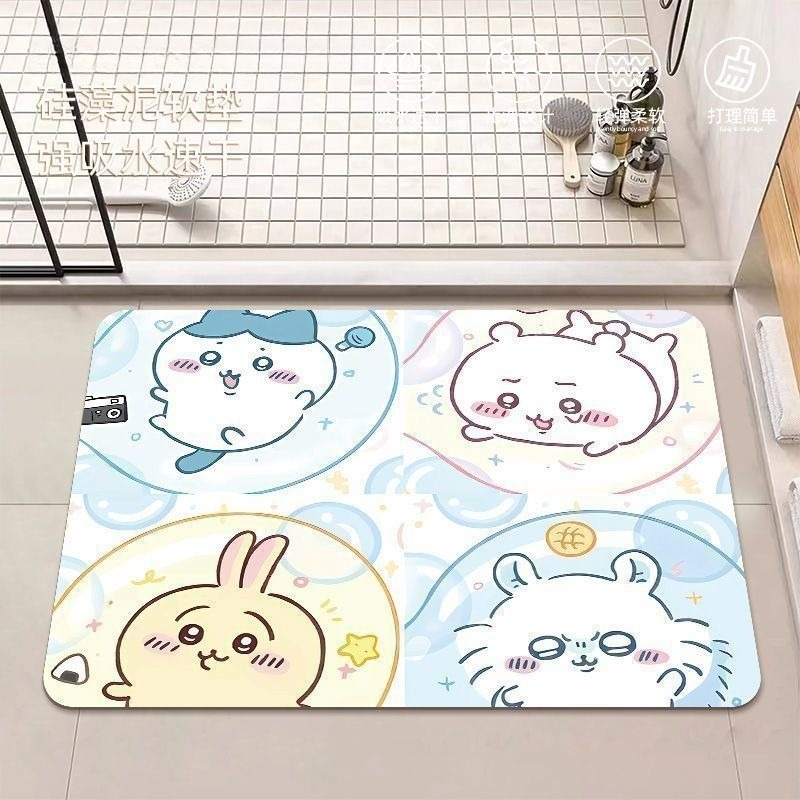 Home Goods Bathroom Accessories - アニメちいかわハチワレうさぎ珪藻泥バスルームフロアマット滑り止め吸収性速乾フットパッドキッチン寝室家庭用