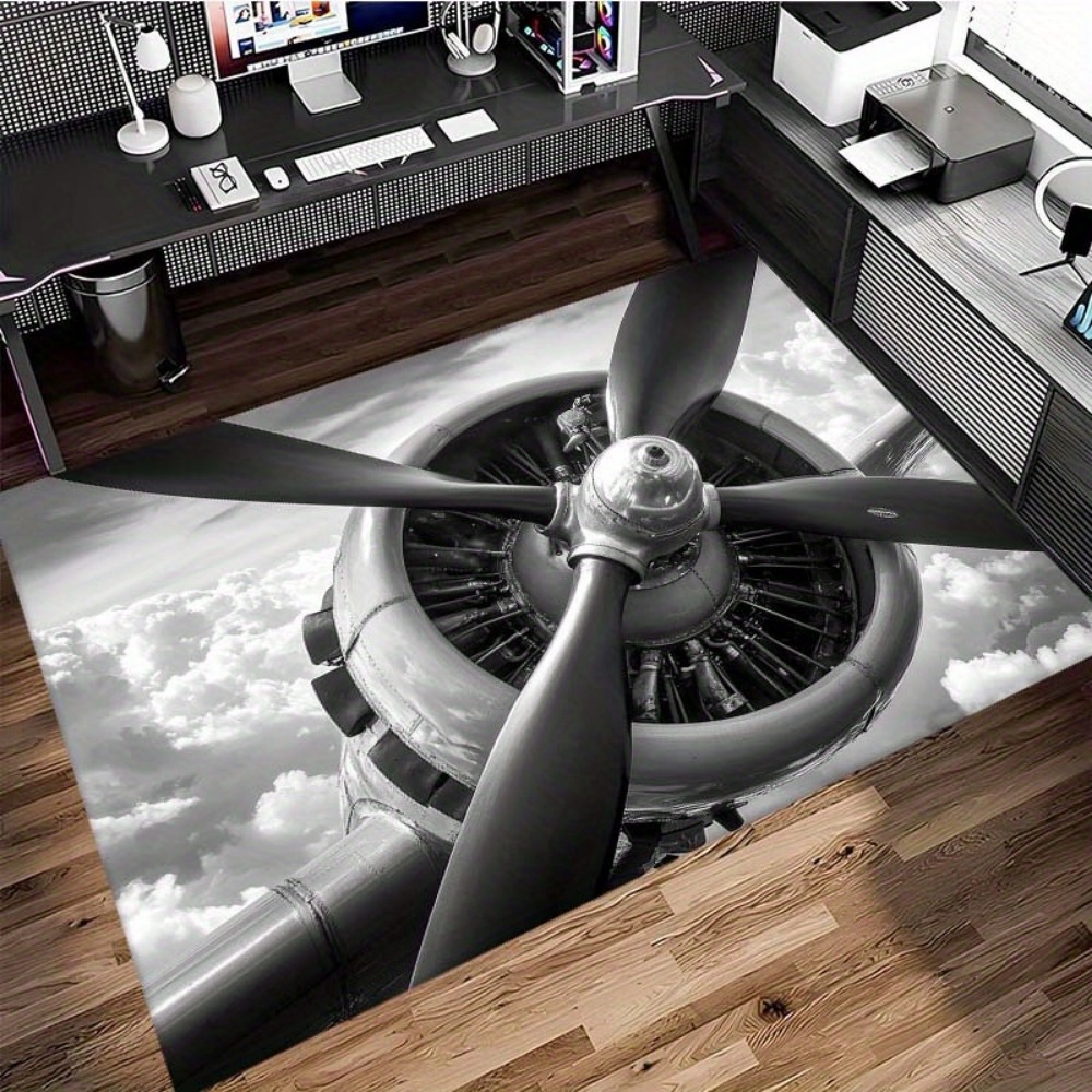 Jet Home Bathroom Mats - 航空にインスパイアされたジェットエンジンプロペラフロアマット、滑り止め加工の長方形大型エリアラグ、リビングルームやバスルーム用の装飾カーペット