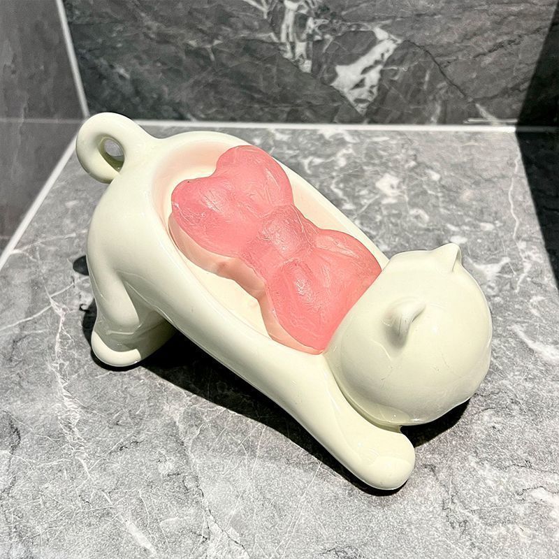 Tiny Home Bathroom Kit - かわいい猫の形をした石鹸置き、滑らかなプラスチック製トイレ石鹸皿ケース、浴室アクセサリー、洗面所用品、家の装飾