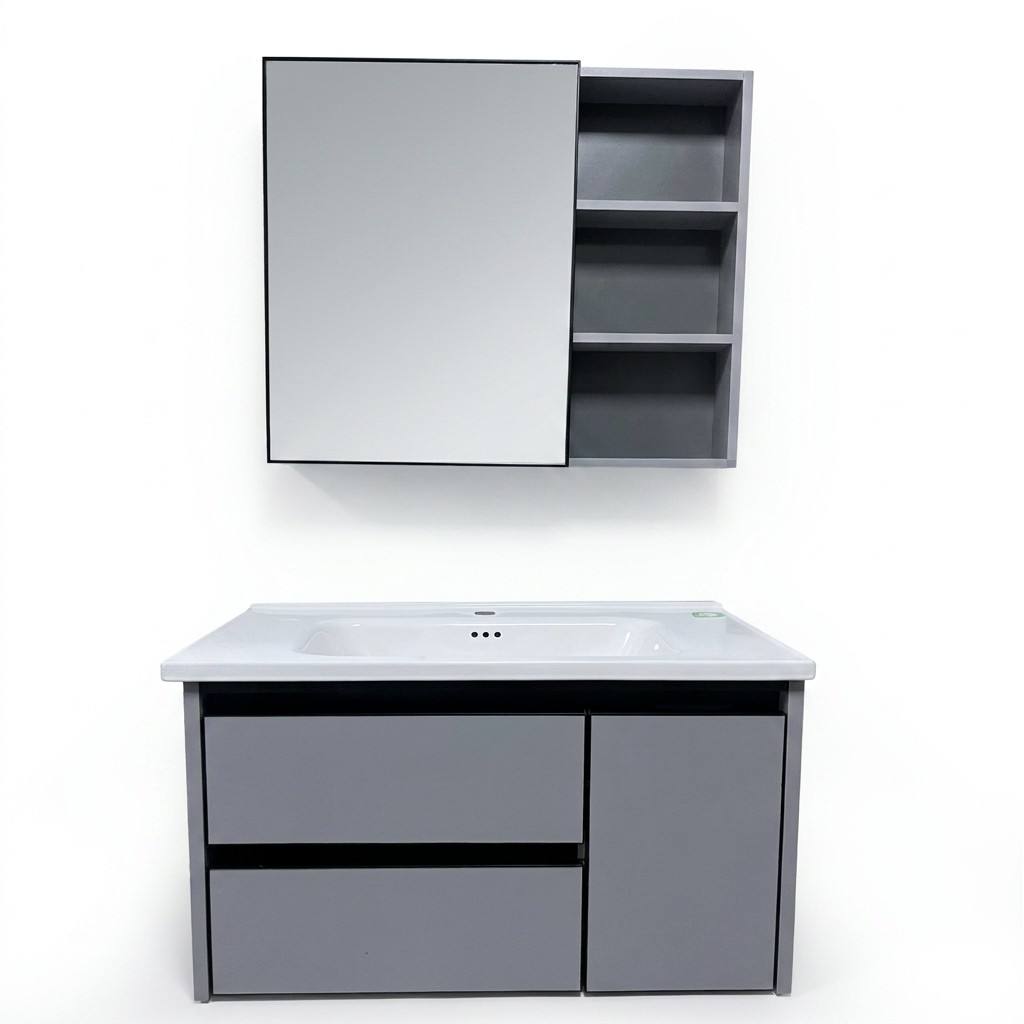 Home Living Bathroom Vanity - バスルームキャビネットモダンエコフレンドリー壁掛け式バスルームミラーキャビネットコンボセラミックシンク防水収納 ヴィラ用