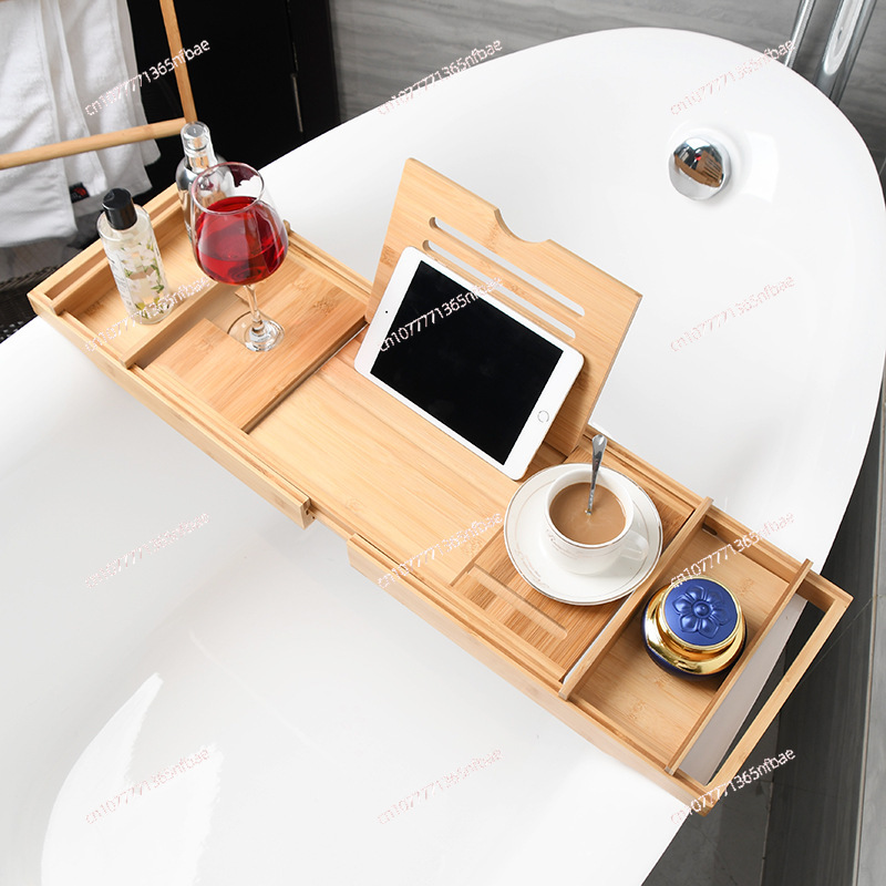 Bath Caddy Tray - 高級ブラウンバスタブキャディー、伸縮式滑り止めバストレイ、ヨーロピアンスタイルの電話＆タブレットホルダー