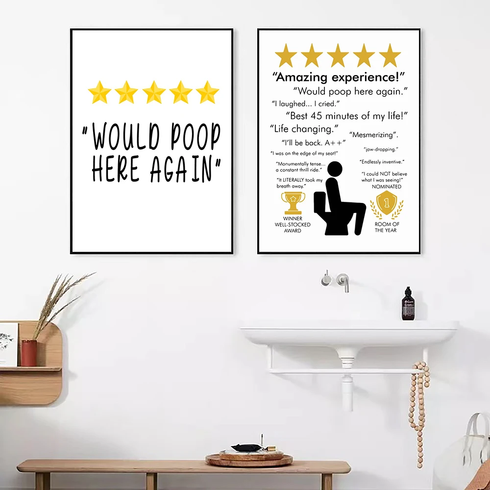 家の装飾のためのトイレキャンバス絵画、防臭、かわいい線、壁ア - Home Bathroom Rules のレビューと価格