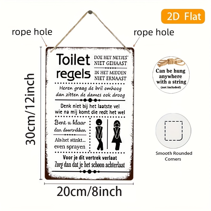 面白いオランダのバスルームルールヴィンテージ鉄製サイン –  - Home Bathroom Rules のレビューと価格