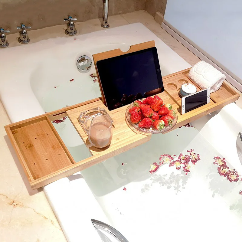 拡張可能なスパ浴槽用竹製バスタブトレイ、オーガナイザーラック - Bath Caddy Tray のレビューと価格
