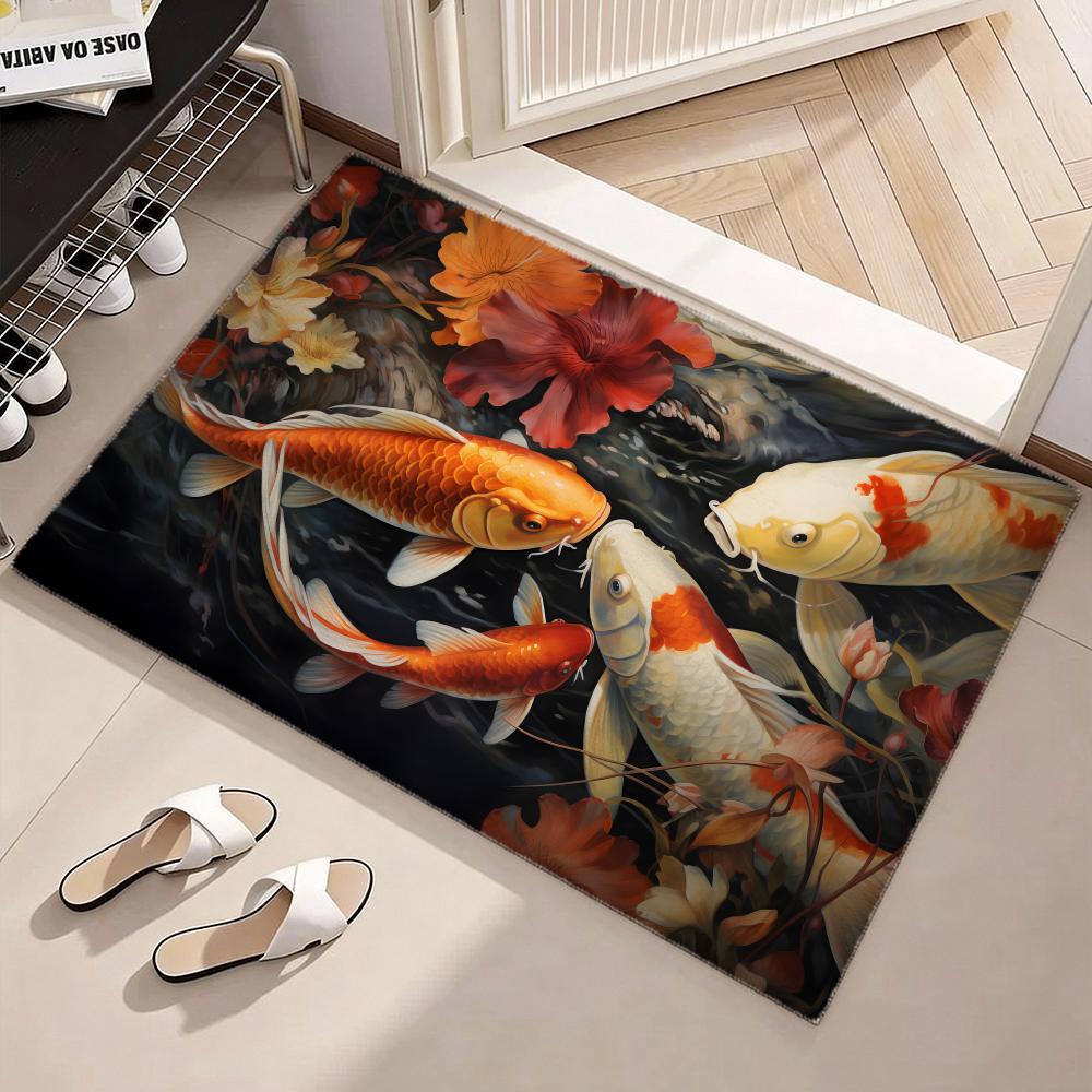 幸運をもたらす鯉の魚のフロアマット ソフトフランネル滑り止め - Home Goods Bathroom Decor のレビューと価格