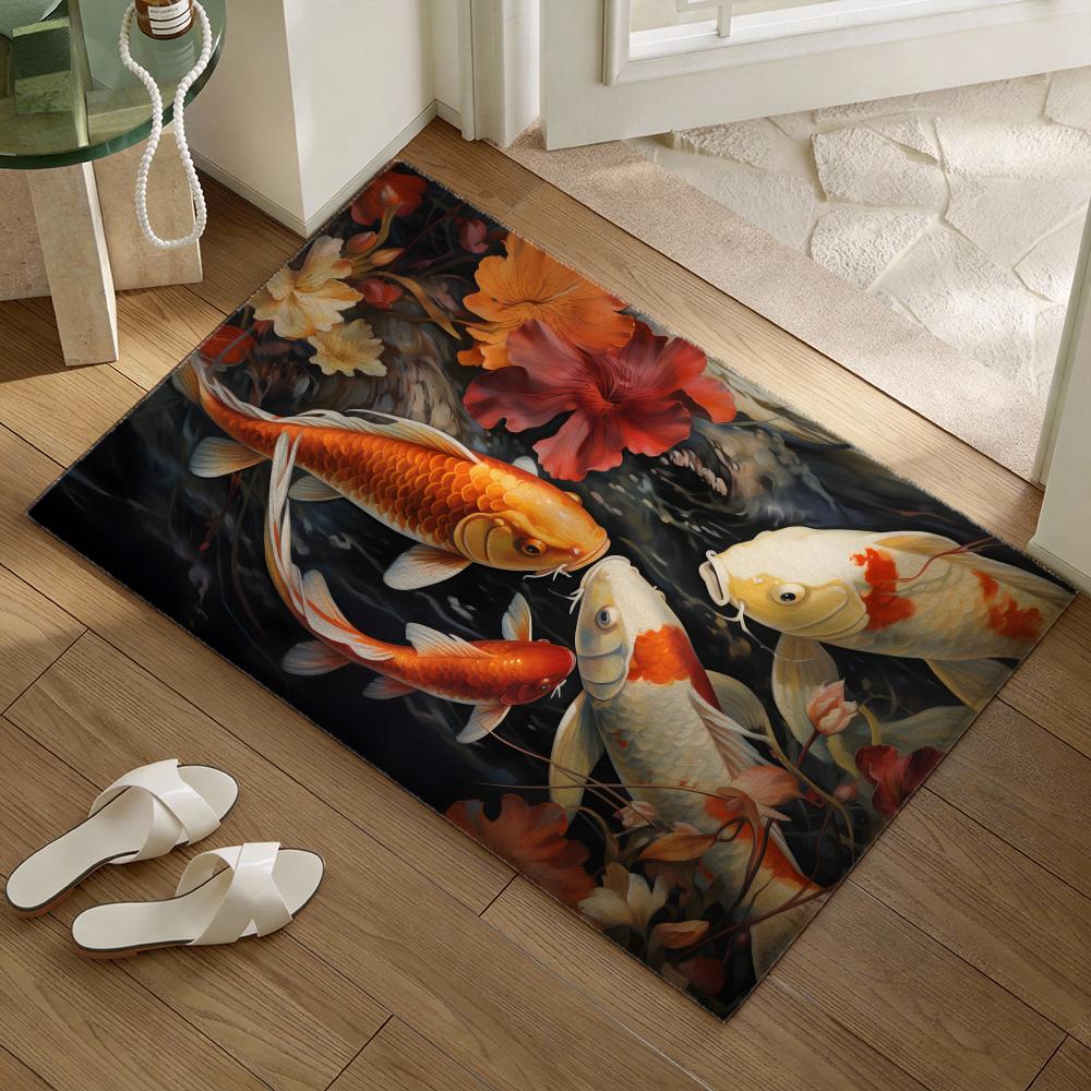 幸運をもたらす鯉の魚のフロアマット ソフトフランネル滑り止め - Home Goods Bathroom Decor のレビューと価格