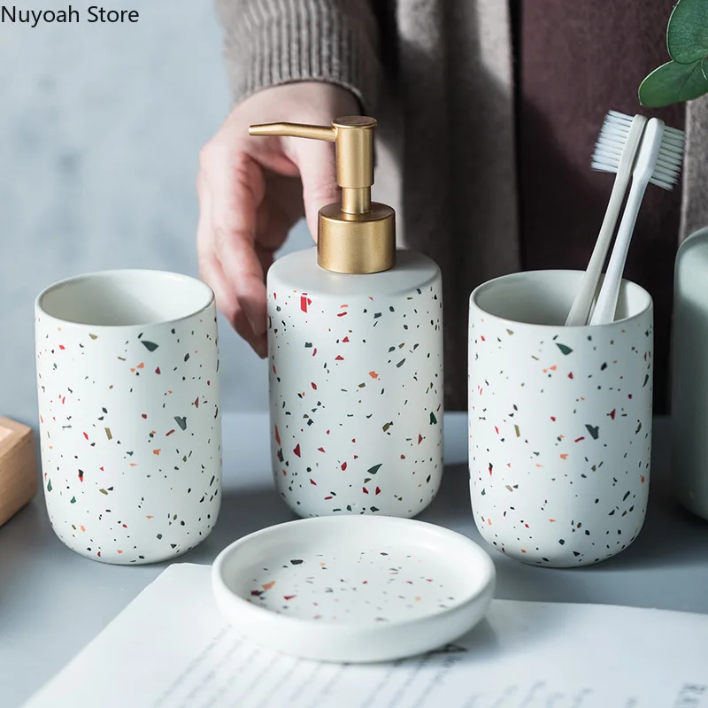 ヨーロピアンバスルームデコレーションセット、テラゾーセラミッ - Zara Home Bathroom Set のレビューと価格