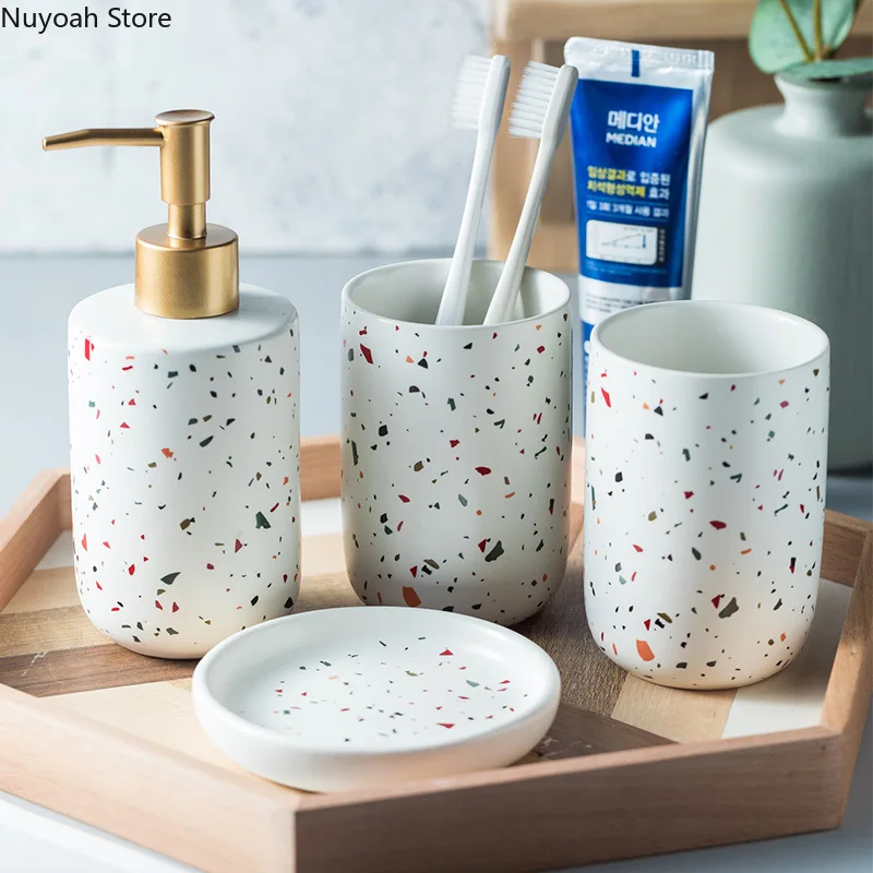 ヨーロピアンバスルームデコレーションセット、テラゾーセラミッ - Zara Home Bathroom Set のレビューと価格