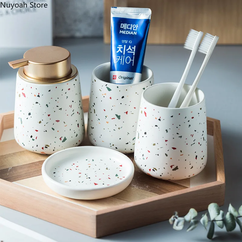 ヨーロピアンバスルームデコレーションセット、テラゾーセラミッ - Zara Home Bathroom Set のレビューと価格