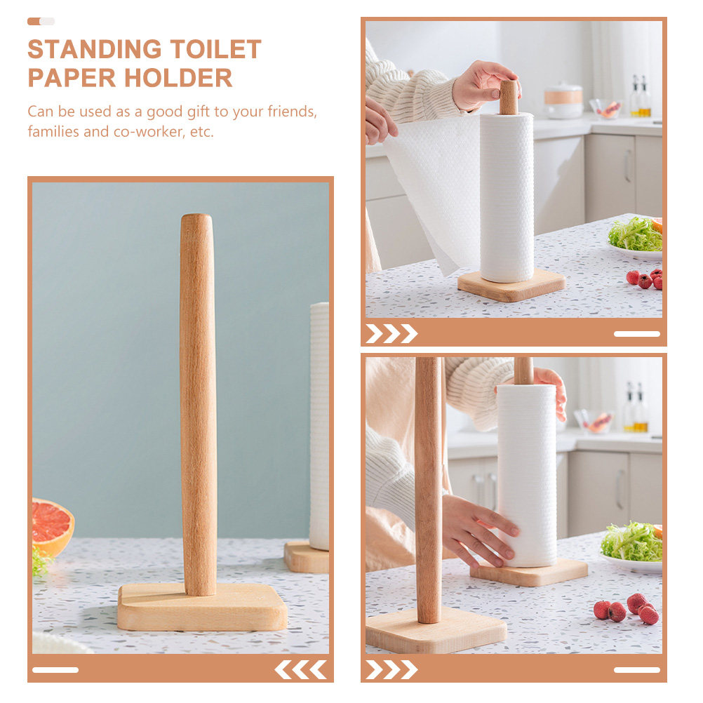 木製ペーパータオルホルダー 丈夫な縦型ロールペーパーオーガナ - Home Bathroom Paper Towel Holder のレビューと価格