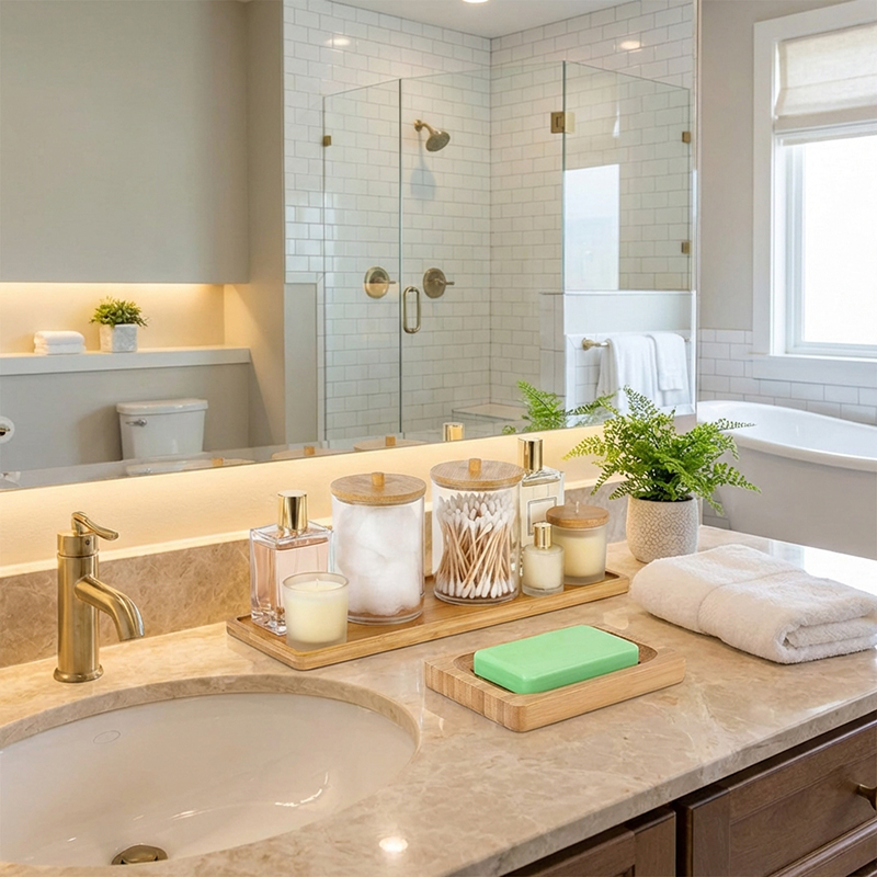 竹製バスルームアクセサリーセット 2個 - バーソープディッ - Zara Home Bathroom Set のレビューと価格