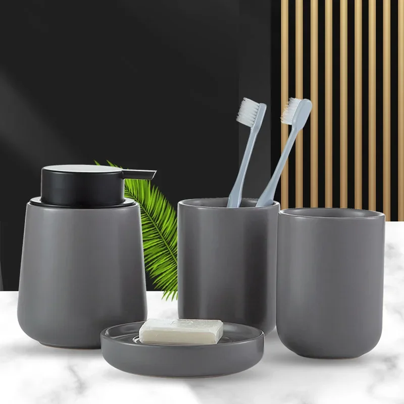 ダークグレー-セラミックバスボトル/歯ブラシホルダー,ウォッ - Zara Home Bathroom Set のレビューと価格