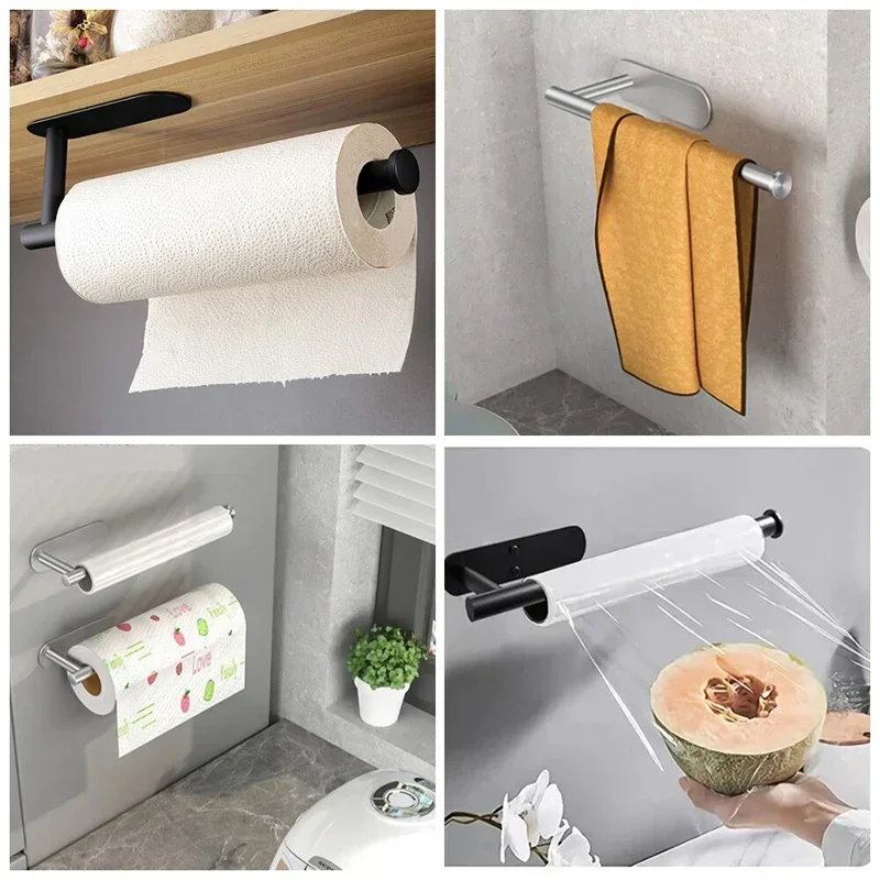黒色の粘着式トイレットペーパーホルダー、穴あけ不要の壁掛けロ - Home Bathroom Paper Towel Holder のレビューと価格