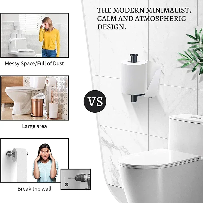 黒色の粘着式トイレットペーパーホルダー、穴あけ不要の壁掛けロ - Home Bathroom Paper Towel Holder のレビューと価格